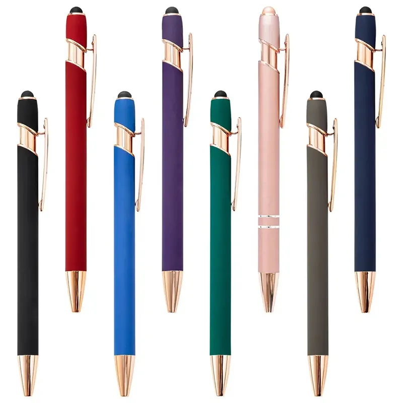 Custom Logo Promotional Rose Gold Metal Stylus Pen Soft Touch Business/Sports Body Rubber Coated Ball Pen for Gift Use