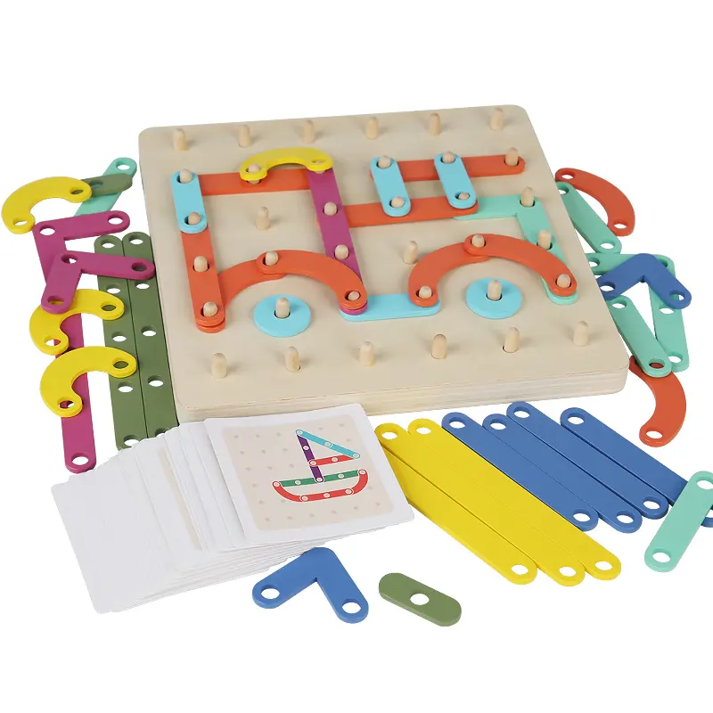 wooden geometric blocks puzzles Montessori Toys Wooden Geo Board Wooden Nail board