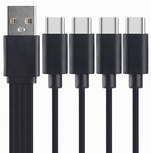 สีดำสายแยก USB แบบสั้น20ซม. สำหรับชายกับ USB C ชาย4 in 1หลาย USB C สายชาร์จได้อย่างรวดเร็ว
