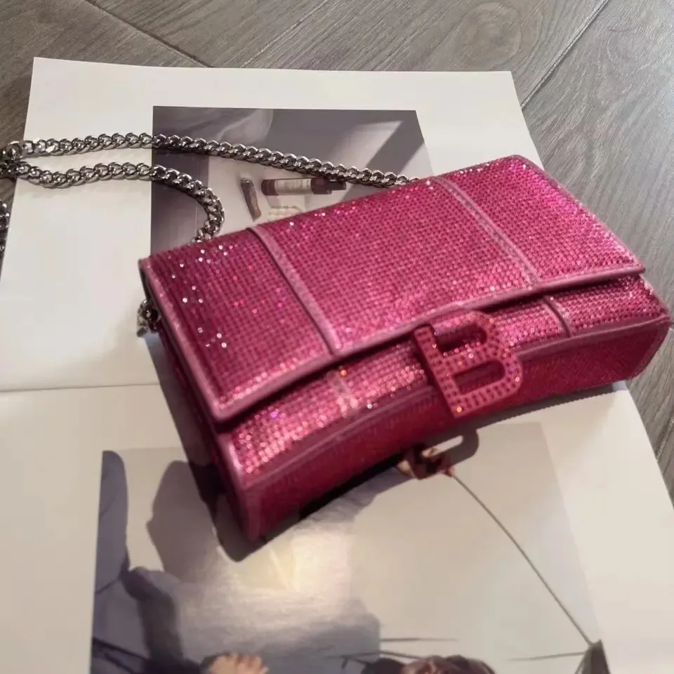 Clásico Casual diseñador nombre marca versátil Pu cuero monederos Rosa Rhinestone bolso bandolera para mujer