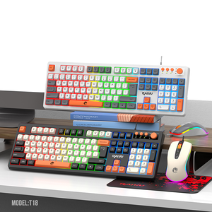 Venta al por mayor T18 Personalizado 3 en 1 Rainbow Light Keyboard Ratón óptico retroiluminado y juego de alfombrilla de ratón antideslizante - Product Image 1