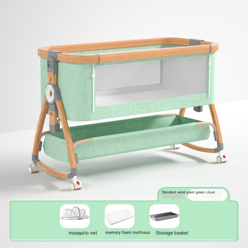Wood grain - green -mattress + mosquito net + base frame