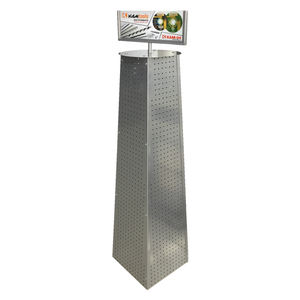 4-sided Steel <strong>Pegboard</strong> Double-side Logo on Top Tool Accessories square Hollow Tools <strong>Display</strong> Stand with <strong>Custom</strong> Hanging <strong>Hooks</strong> - Product Image 1