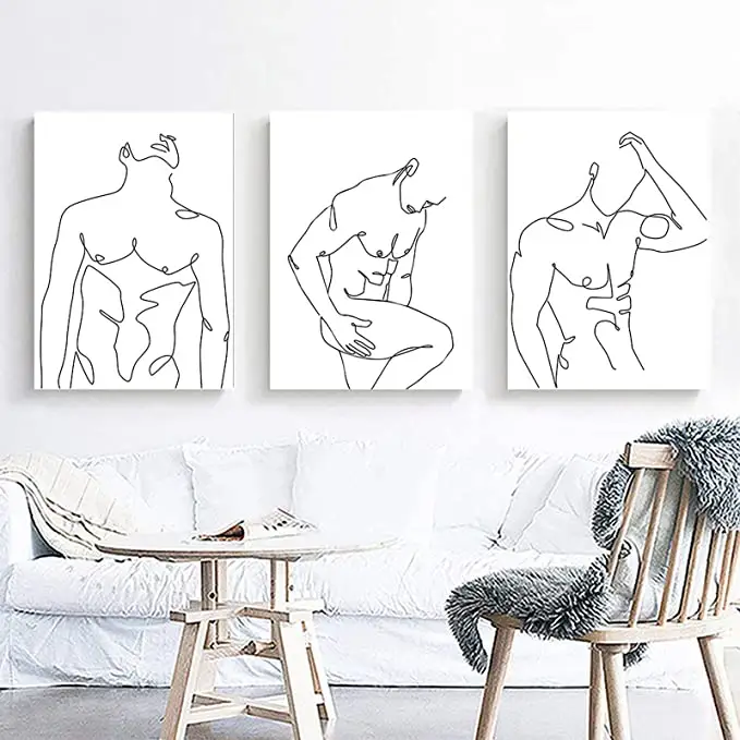 Wall art paintings Man Body Silhouette Minimalist Line Drawing Male Figure Wall Art Decor