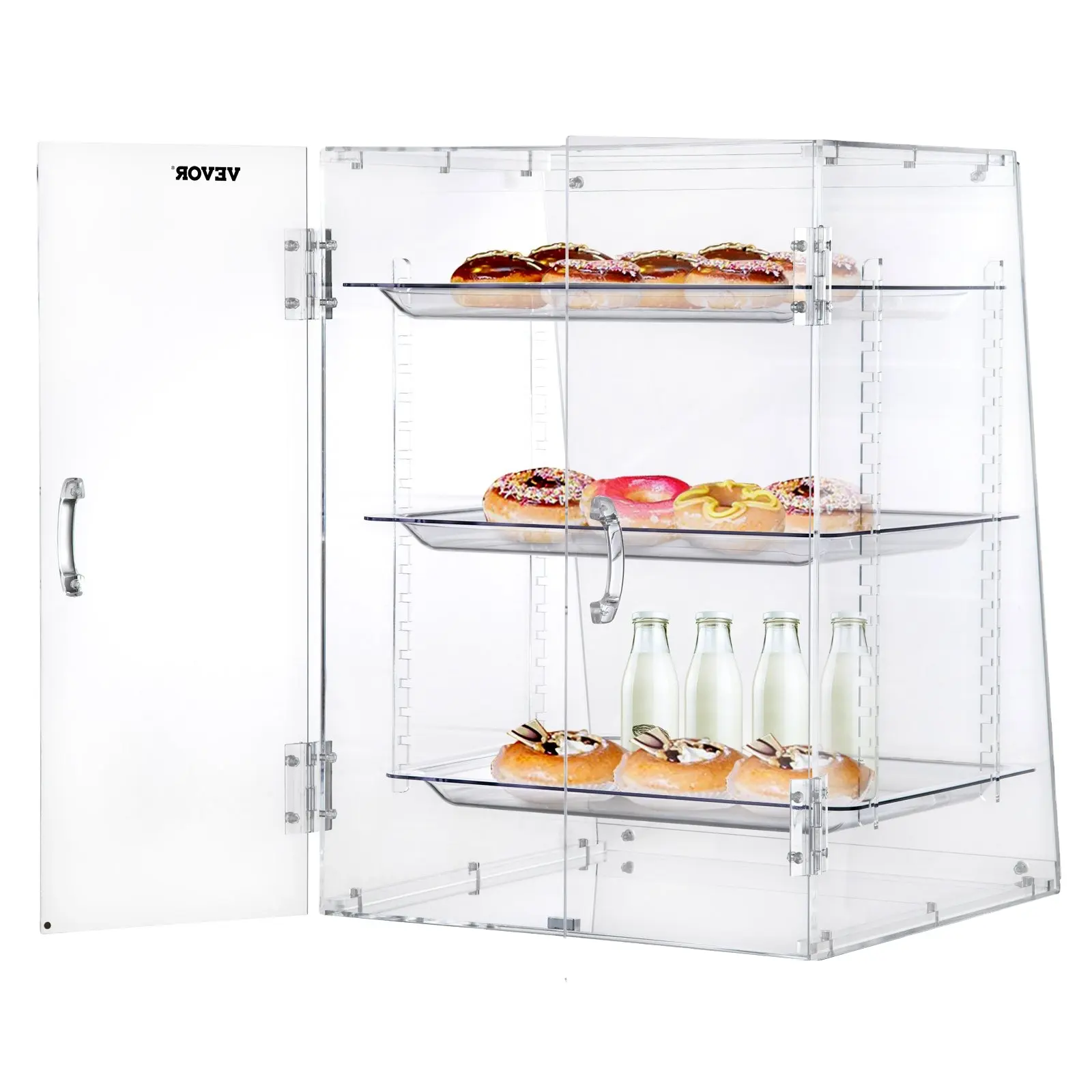 3-Tier removível personalizado transparente acrílico padaria Display Box com entrada porta traseira