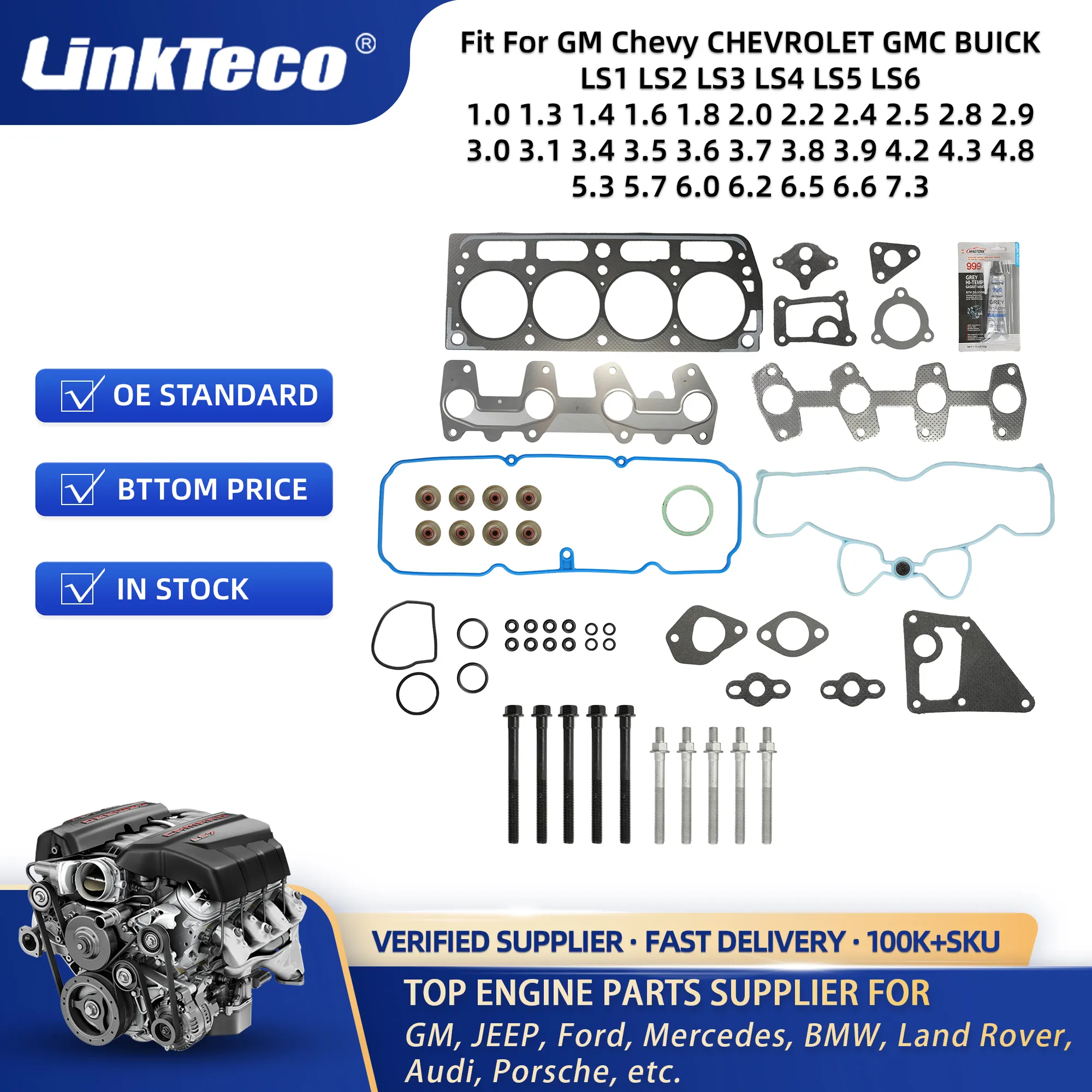 Linkteco OEM kalite araba motoru parçaları revizyon tam conta kapak contası kiti Set GM Chevy CHEVROLET GMC BUICK Cadillac Ecotec için