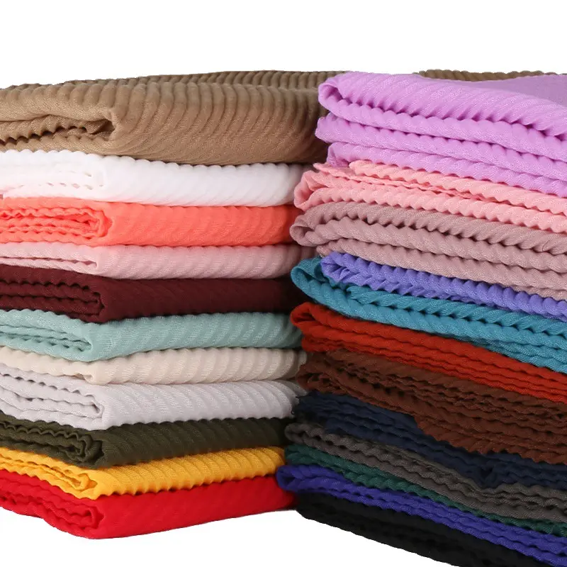 BSBH pronto per la spedizione donne Crinkle Hijab cotone pieghettato Twill sciarpa malesia signora Twill cotone Hijab per le donne musulmane tessuto semplice