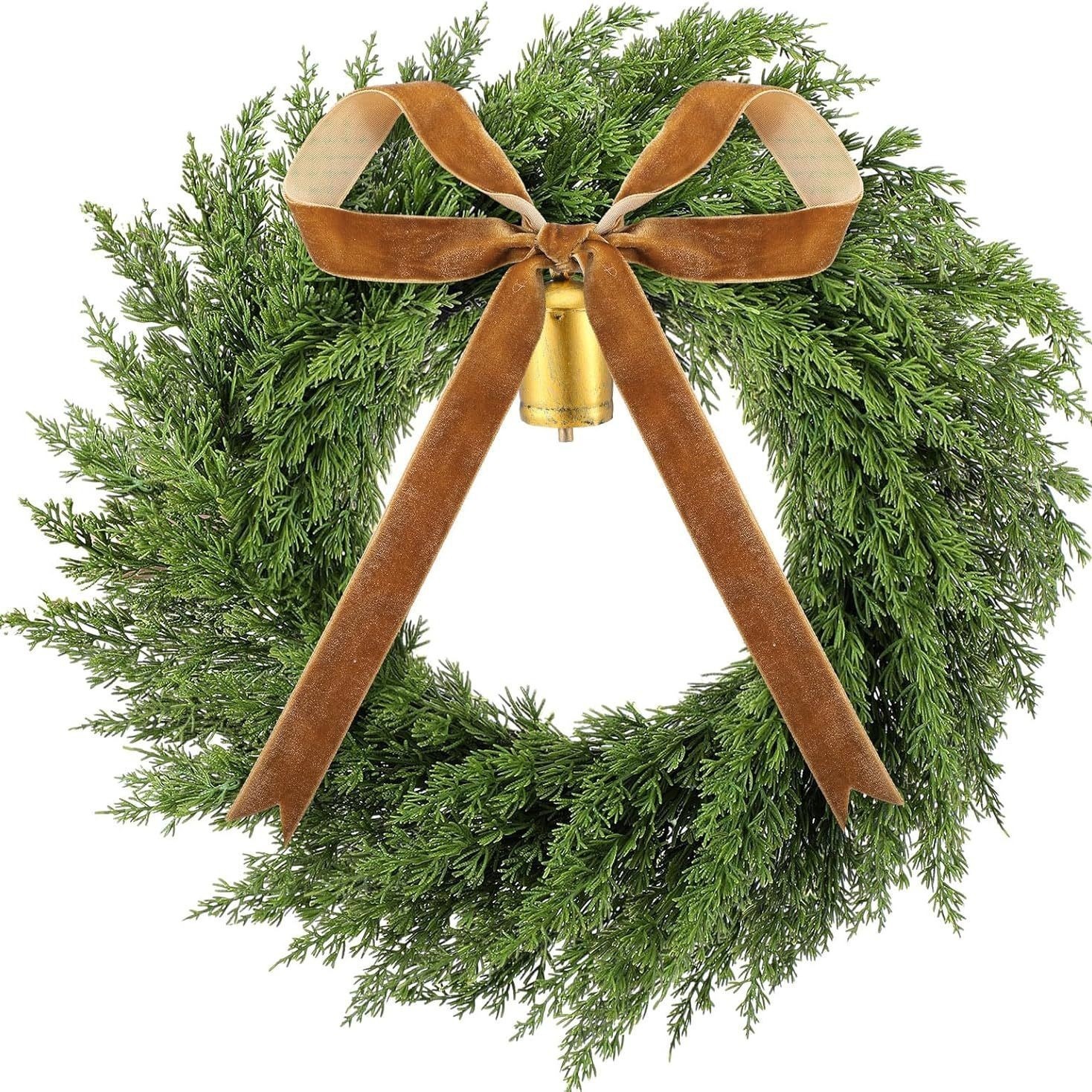 1 bell + ribbon pine leaf wreath (soft glue)