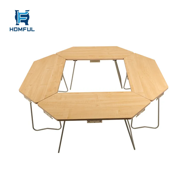 Table de Camping en bois, plieuse en acier inoxydable, solide, facile à transporter, couture pliante, intérieur en bois