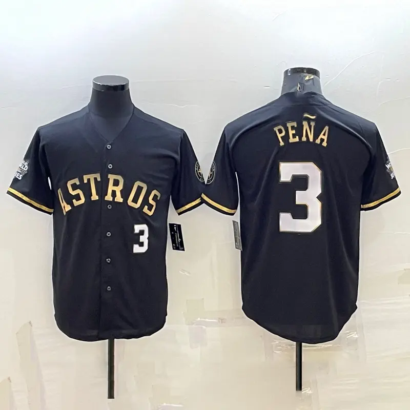 Costurado Black Gold Baseball Jerseys Houston 3 Jeremy Pena 27 Jose Altuve 44 Yordan Alvarez 2 Alex Bregman Baseball Uniform