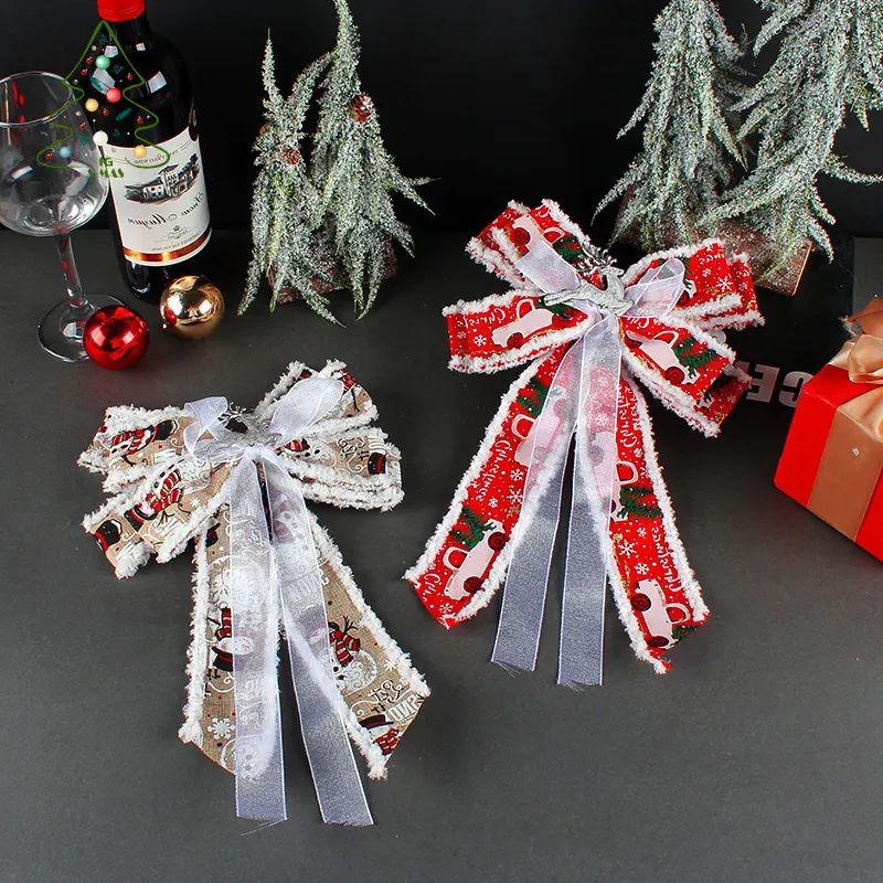 Decoración navideña OEM/ODM, lazo de terciopelo rojo de 36cm para adorno de árbol de Navidad, suministros de fiesta de Navidad, KG