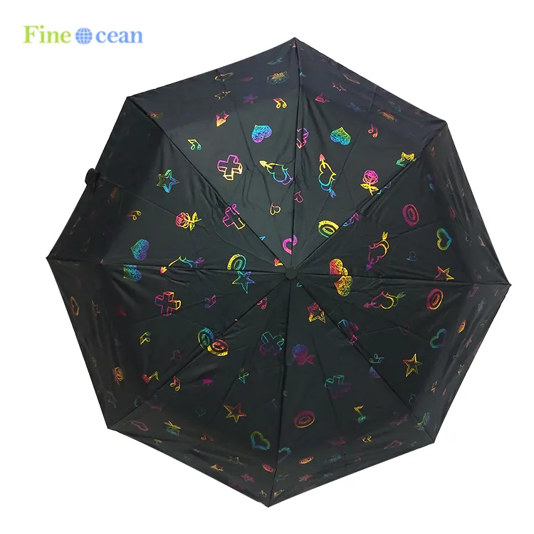 ファインオーシャン新しいファッショナブルなマジックレーザー効果傘の色を変える3折りたたみ式自動オープン傘