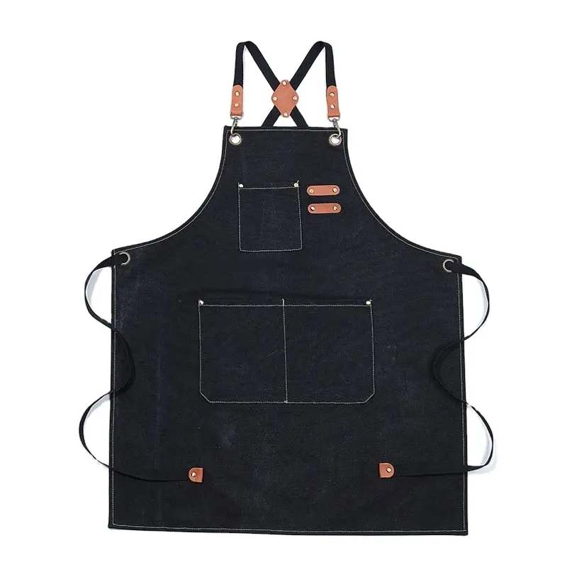 Commercio all'ingrosso impermeabile Chef cucina grembiule da cucina In cotone 100% con Logo personalizzato tasche In tela grembiuli professionali per uomo donna