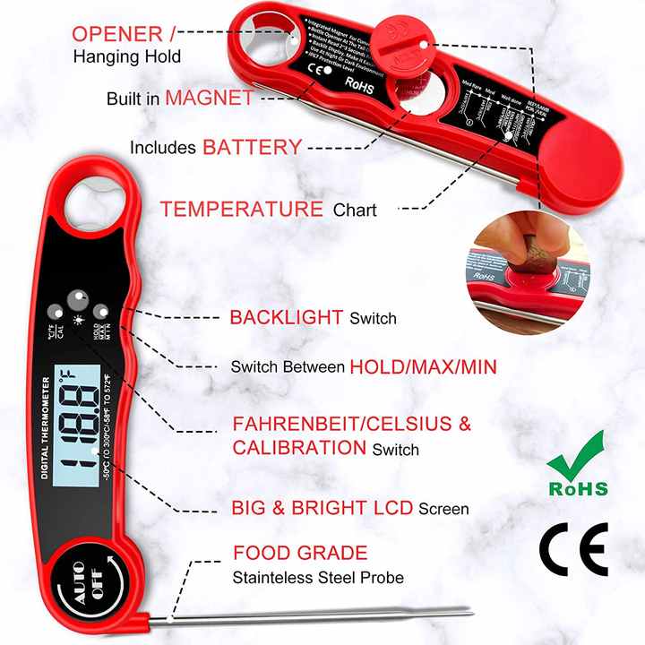 Hot Digital LCD Auto Instant Read Meat Thermometer Cooking Food Temperature Tester Kitchen Thermometer with Bottle-Opener