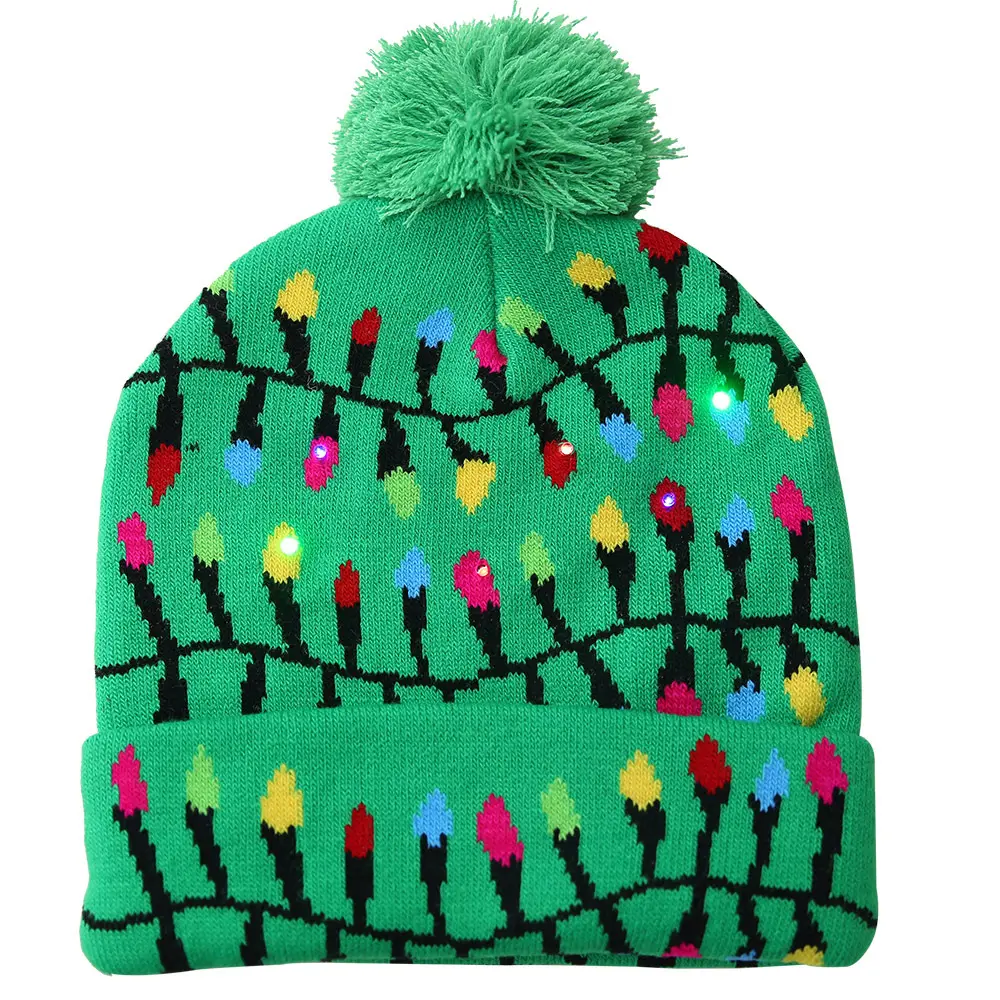 Лидер продаж на Amazon, 6 шт., 24*21 см, вязаная шапка, светящиеся светодиодные рождественские шапки для детей