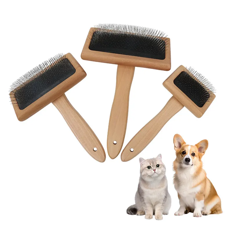 Brosse à épilation professionnelle pour animaux de compagnie avec logo OEM Peigne à aiguille avec manche en bois pour chien chat Brosse de toilettage pour animaux de compagnie