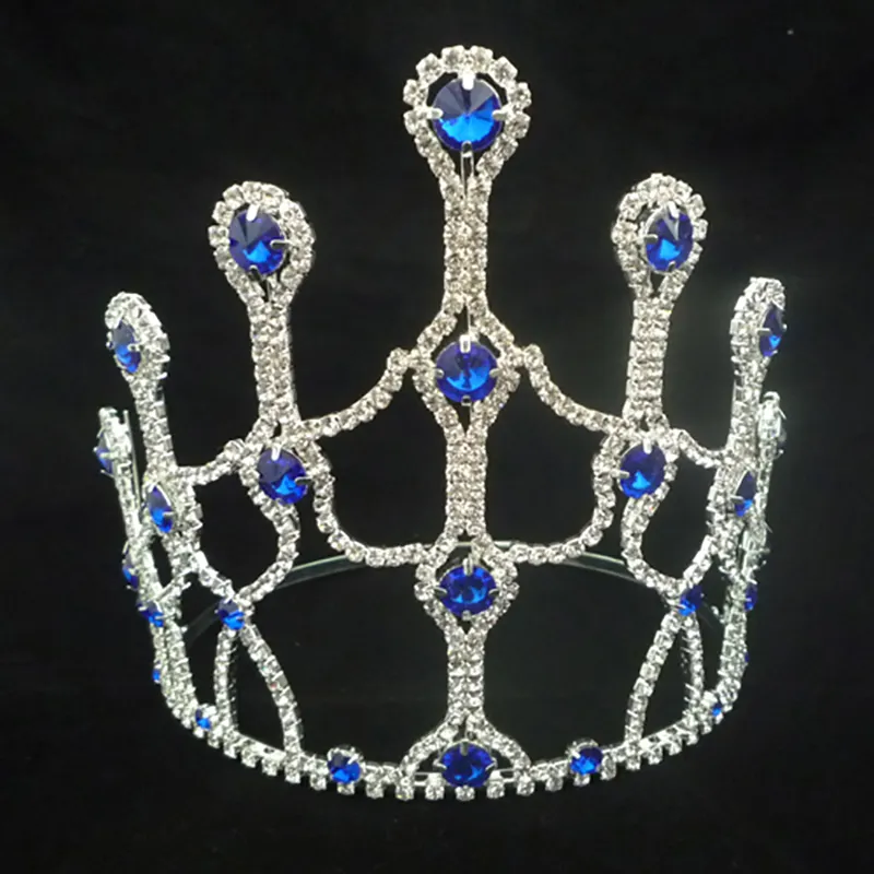 Atacado rainha princesa tiara strass cristal azul e transparente coroa artesanal de noiva baile de formatura trajes de festa