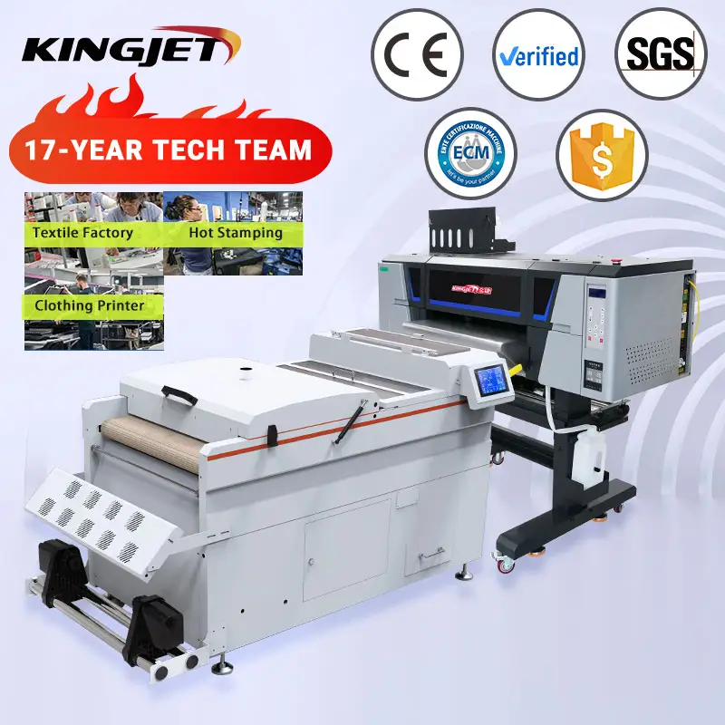 Impresora Kingjet DTF I3200 xp600 60cm coctelera de polvo de doble cabezal impresión DTF A3 transferencias para máquina de impresión de camisetas