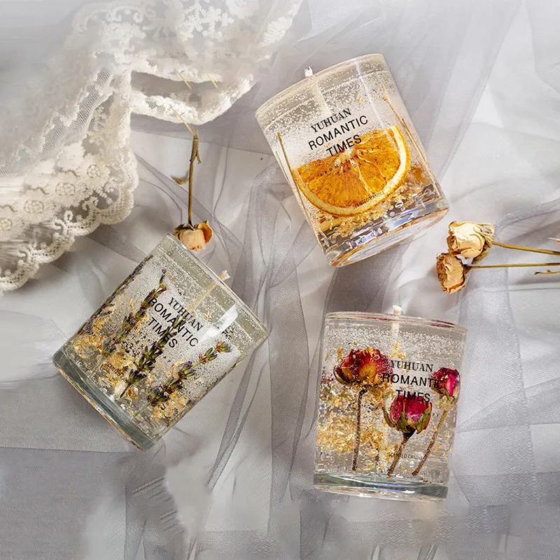 Candela profumata di fiori secchi di lusso candela di gelatina di cera di Gel per aromaterapia con olio essenziale per regalo di san valentino di natale