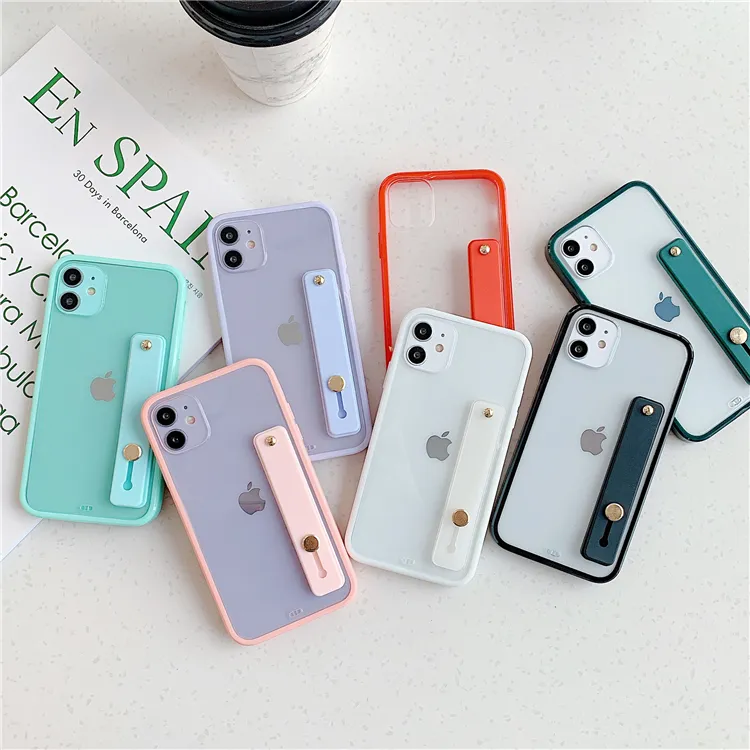 Bracelet pour iPhone 11 Offre Spéciale mince Mat PC TPU Support de MAIN Mobile Housse Pour iPhone 11 12 Pro Xs Max XR 7 8