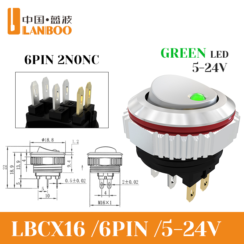 6-pin 5-24v silver green