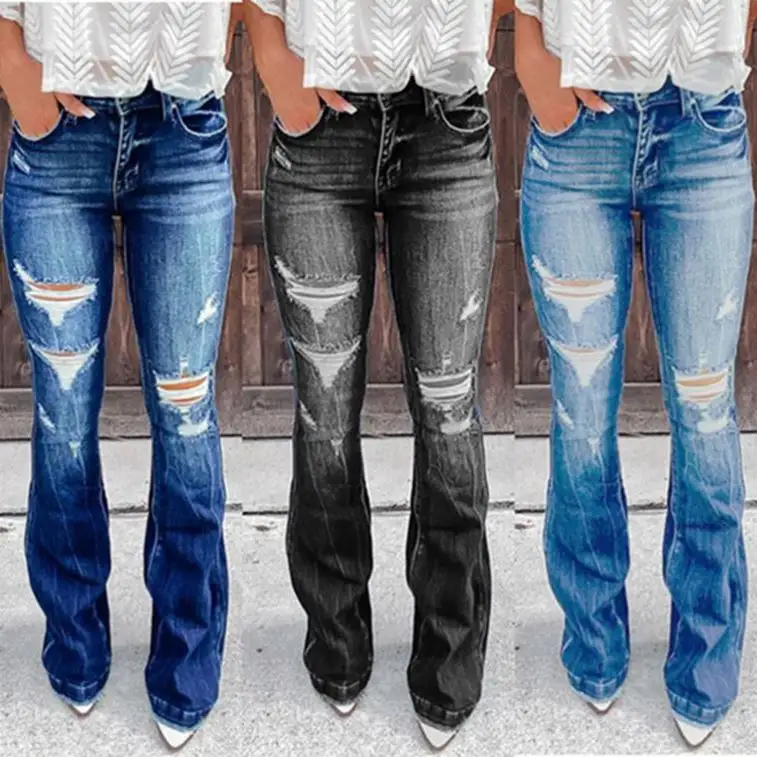 Pantalon en jean pour femmes pantalon de bootleg en jean déchiré skinny pour femmes