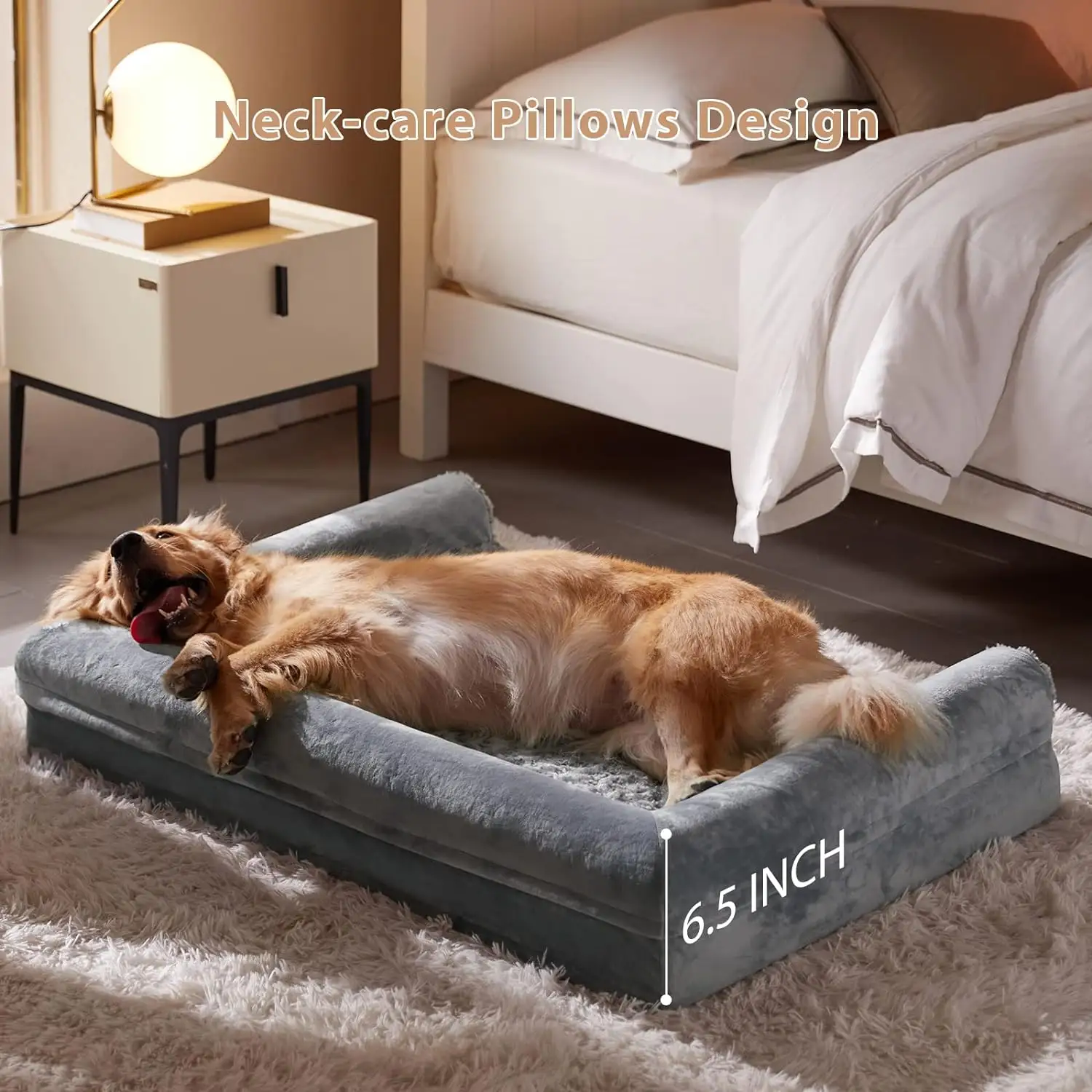 Tempat tidur anjing dengan bantal, tempat tidur anjing ukuran besar dengan busa memori