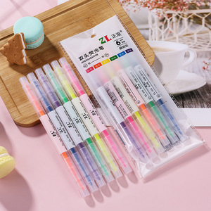 彩色双尖6色学生用彩色键线标记斜尖荧光笔水彩笔 - Product Image 1