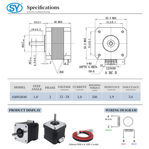 Nema 17 42x42x40mm 17HS40 42 bygh40 1,0a 330mNm 4 kawat timah 12V <span class=keywords><strong>Motor</strong></span> <span class=keywords><strong>Stepper</strong></span> BIpolar - Product Image 4