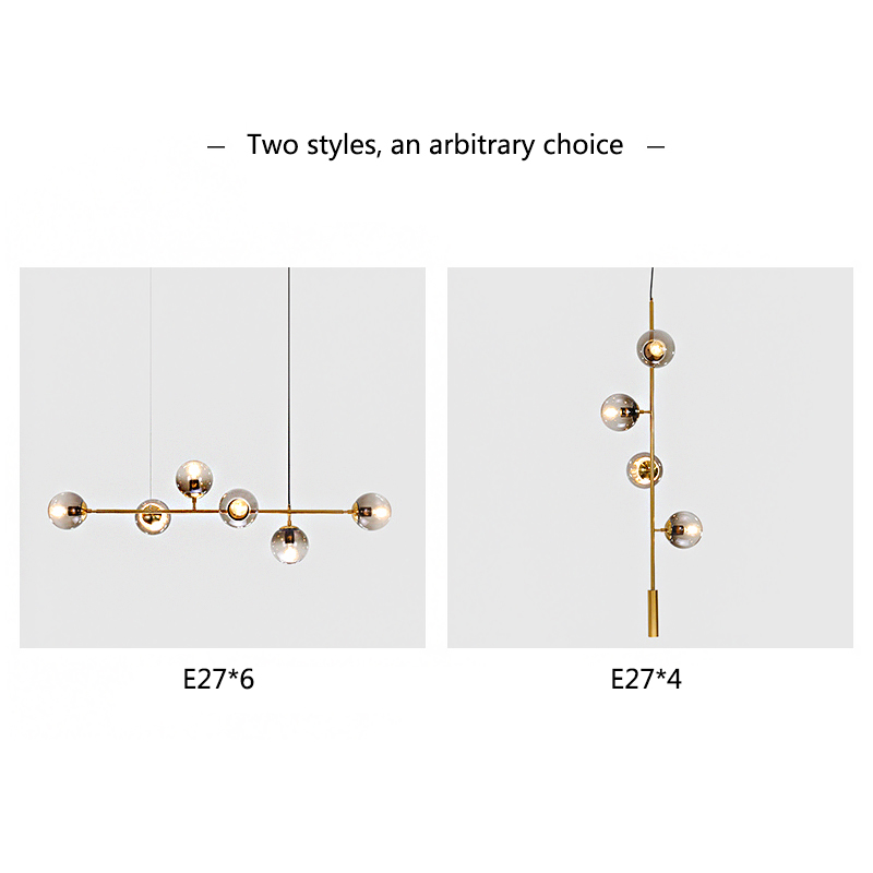 Nordic Postmodern restaurant bedside decorative smoky gray glass ball chandelier