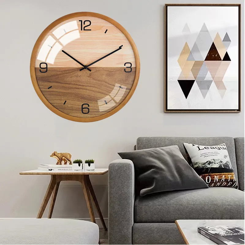 Reloj de pared de madera con cubierta de cristal, decoración creativa para el hogar, Moderno