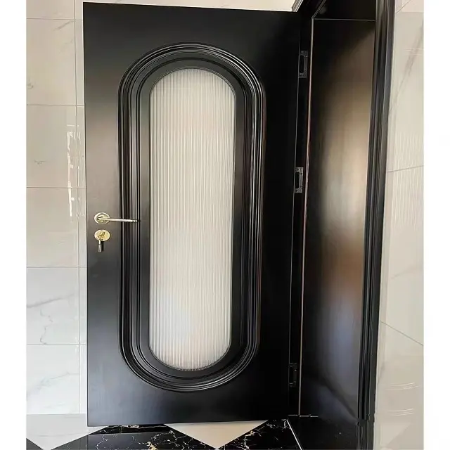 Prettywood negro diseño de lujo listón de madera entrada moderna pivote Interior puerta oculta para casa