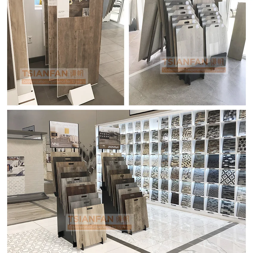 Modern customizable flip over wood panel sample rack hardwood flooring parquet laminate floors slot wood floor display rack