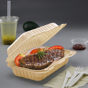 Dùng một lần container thực phẩm lò vi sóng nhựa <span class=keywords><strong>4</strong></span> ngăn hộp vuông với nắp phân hủy sinh học vỏ sò bao bì cho nhà hàng - Product Image 5