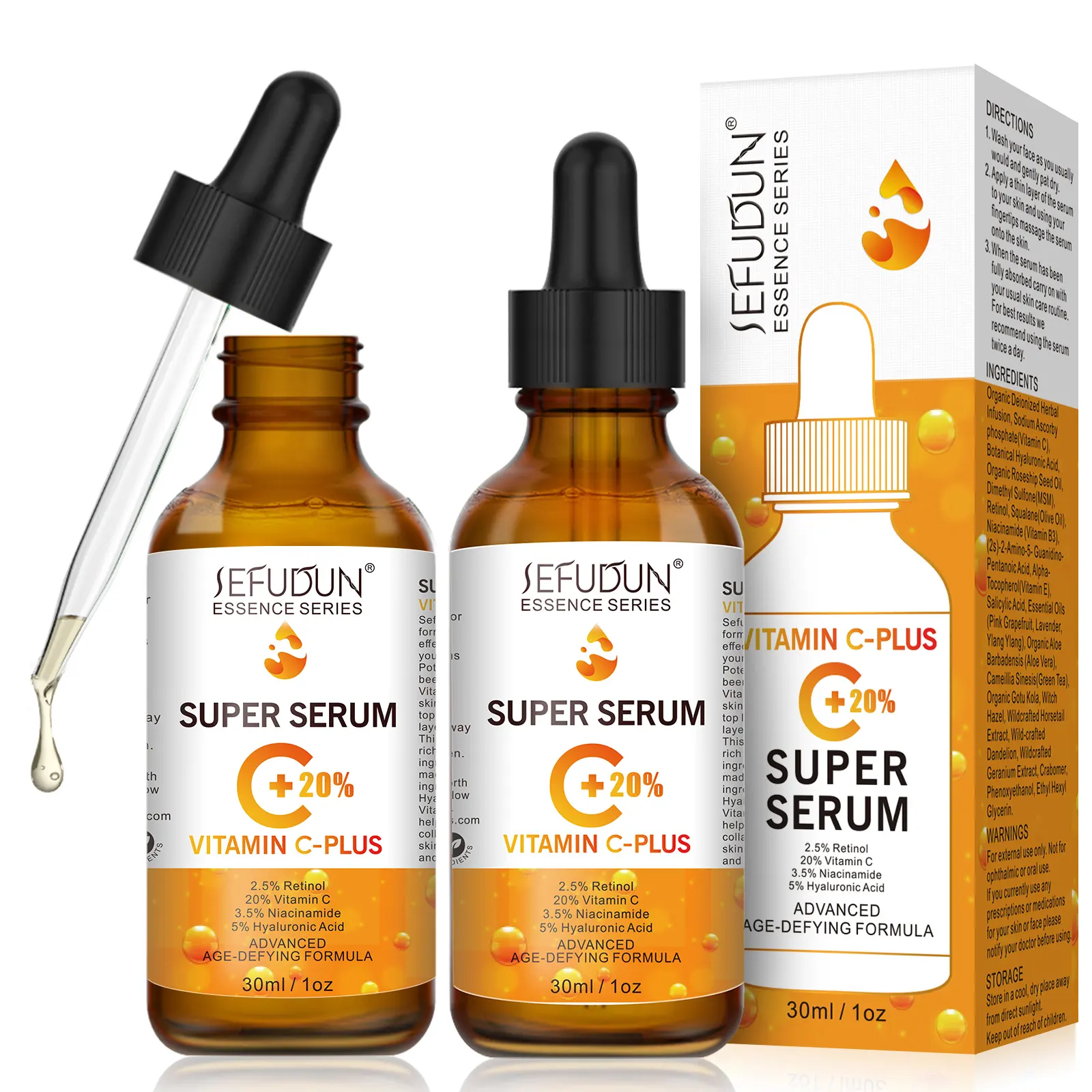 Üretici toptan 30ml yüz Serum artı 20% C vitamini ve E Serum hyaluronik asit Retinol ile akne için