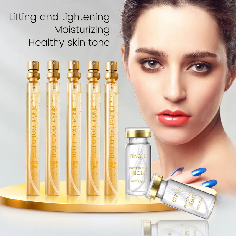 Esencia de colágeno activo, hilos de seda con suero de oro de 24K, conjunto de colágeno para lifting facial