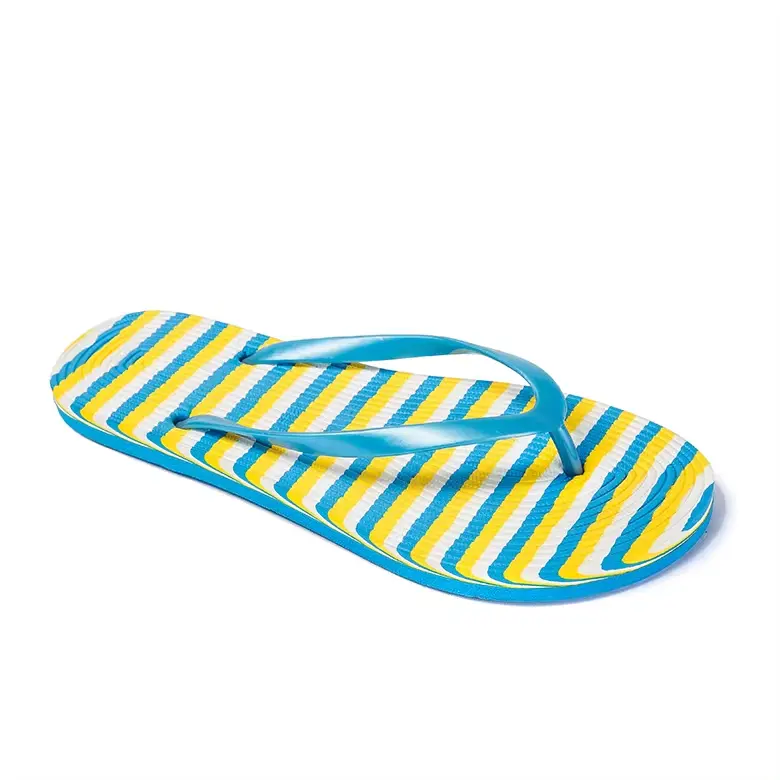 Patrón de ratán Suela plana en relieve Zapatilla Playa al aire libre Sandalias planas Flip Flop antideslizante Eva Proveedor confiable Raya PVC Verano