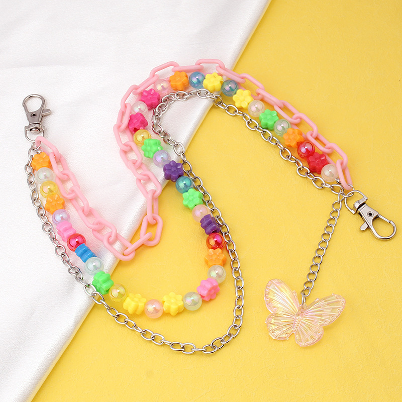 Bear and butterfly pendant three-layer pants chain