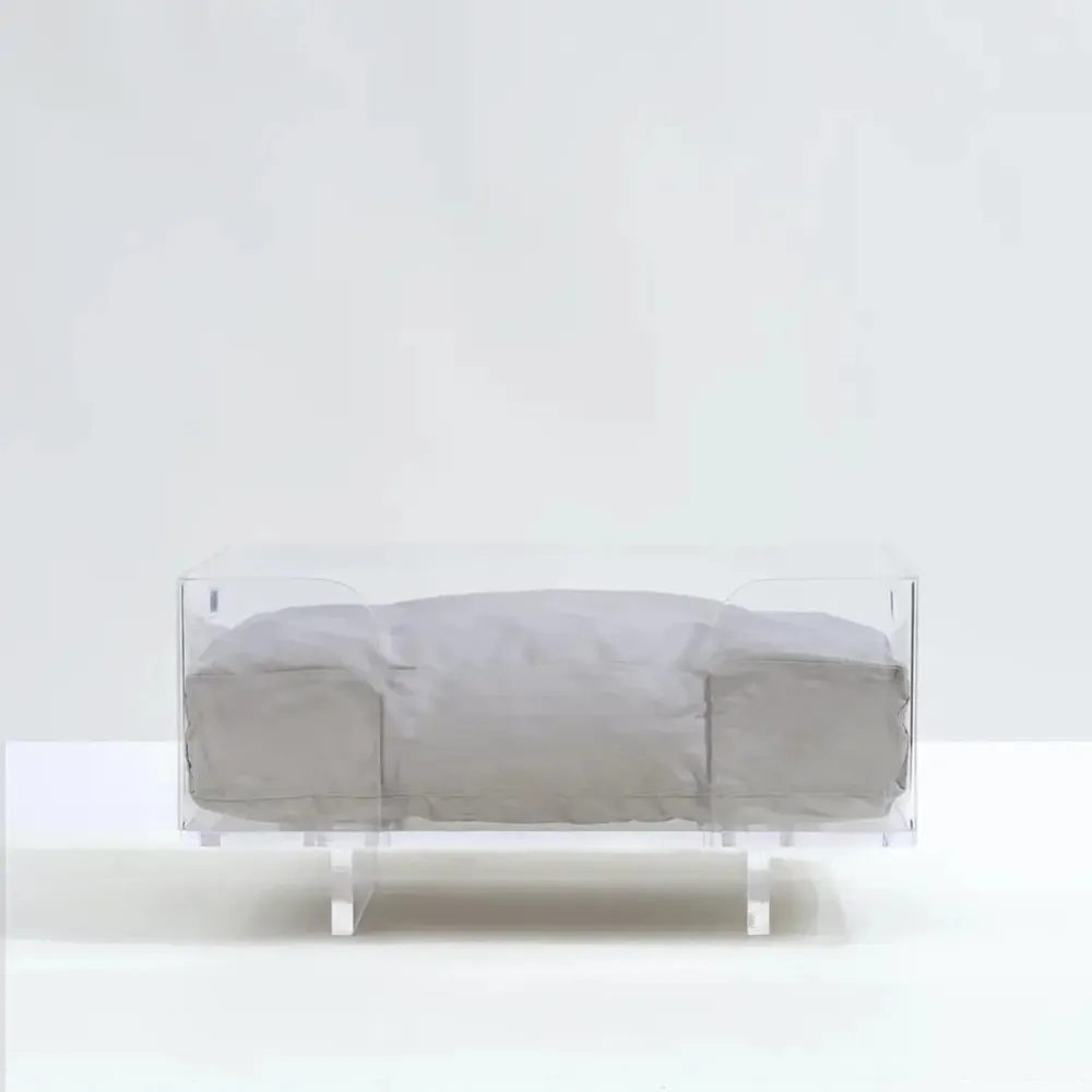 Venta al por mayor claro Lucite acrílico moderno elevado mascota gato cama Durable Color personalizado acrílico perro cama para dormir alimentador sofá camas casa