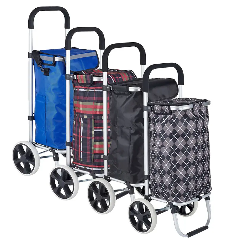 Hot Sale Unisex Luggage Trolley 3-Wheel Metal Cart for Home Supermarket Shopping Made of Durable Oxford Material