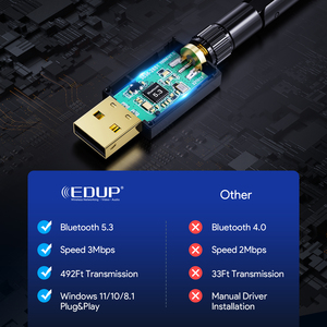 EDUP EP-B3552Plus 200米2合1 USB Wifi蓝牙5.3适配器网卡支持多个同时连接 - Product Image 4