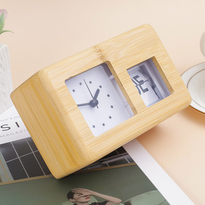 Reloj de giro de página automático con calendario de fecha Flip Desktop Square Bamboo Color Clock para oficina - Product Image 5