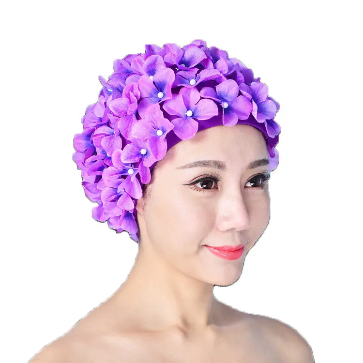 Gorros de natación con flores de colores para mujer, diseño de pétalos de flores tridimensionales, gorro de baño para mujer, gorro de baño para mujer para pelo largo