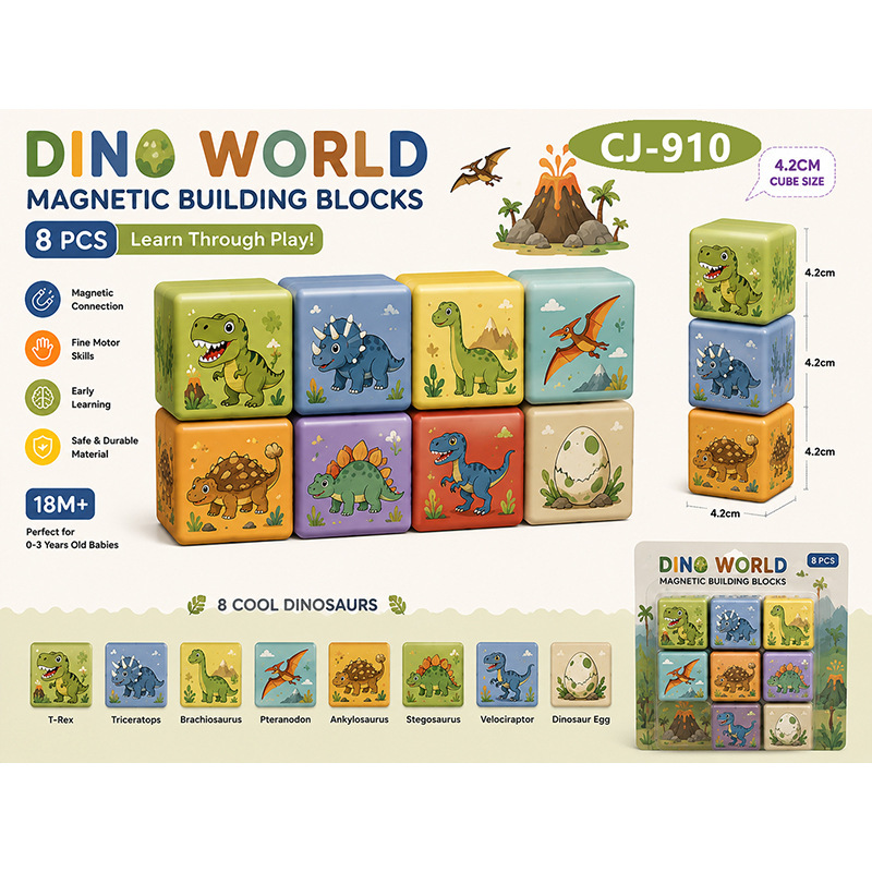 Série Dinosaure CJ-910 - Cube magnétique de 4,2 cm