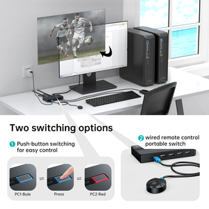 Conmutador KVM HDMI 4K 30Hz 2 puertos + 2 cables, 2 ordenadores, 2 monitores, 2 puertos, conmutador KVM HDMI 2 entradas 1 salida con control de escritorio - Product Image 6