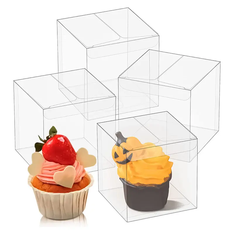 Kleine quadratische faltbare klare Bonbon boxen PET PVC Geschenk verpackung Transparente Kunststoff Party Favor Box für Cupcake