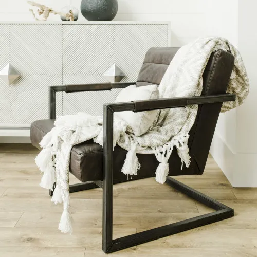 Sillón moderno de cuero genuino, sillón informal con marco de metal y hierro, para sala de estar