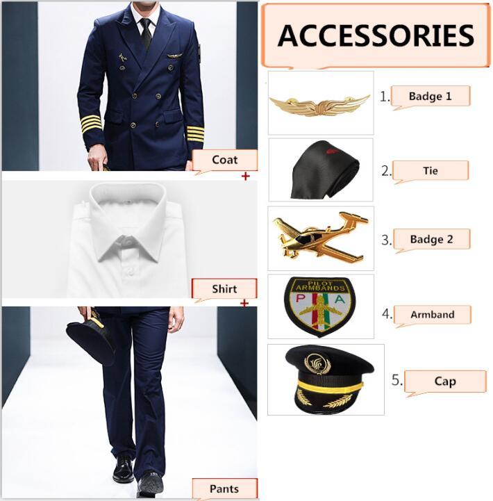 Dark blue double breasted suit +Shirt+Cap+4 accessories
