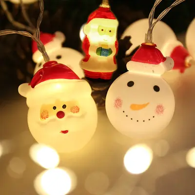Dekorative Weihnachten Santa Man Kopfform Lichterketten Batterie Nette Schneemann Batterie Kupfer LED-Licht für Wohnkultur
