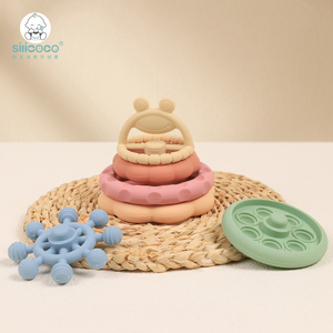 Silicoco BPA ücretsiz bebek yapı taşları diş çıkarma kurbağa yüzük silikon istifleme diş kaşıyıcı çocuk eğitim istifleyici istifleme oyuncak - Product Image 5